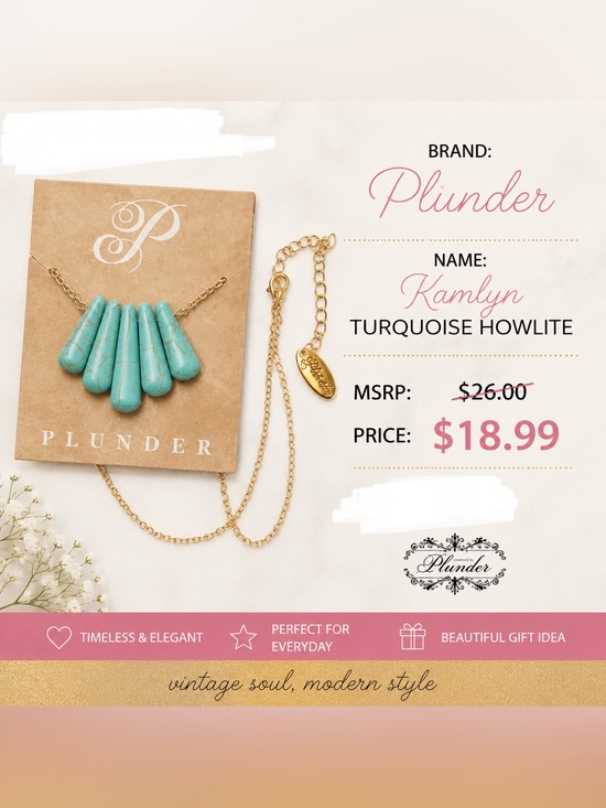 Plunder Jewelry - Plunder Kamlyn Turquoise Howlite Teardrop Necklace - Gold